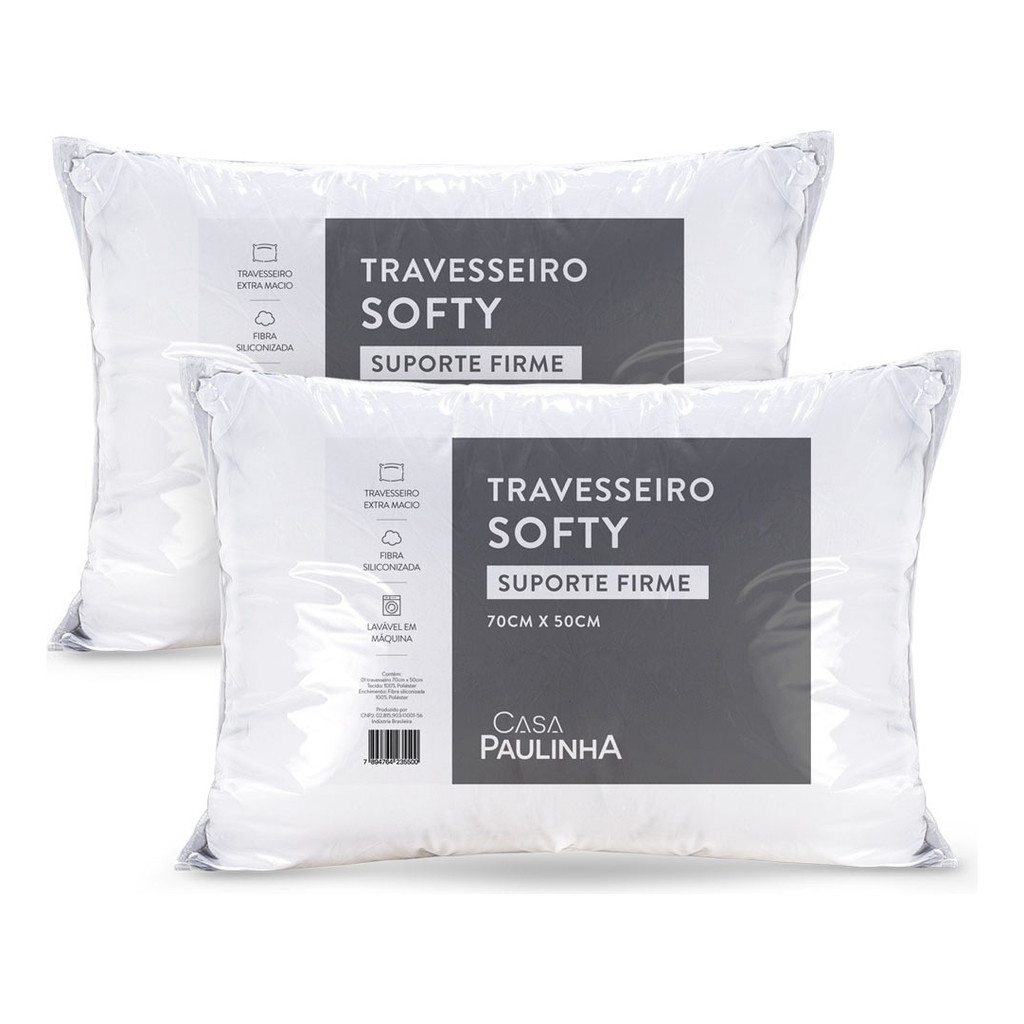 Kit 2 Travesseiros Softy Suporte Firme 70x50 cm com Fibra Siliconizada