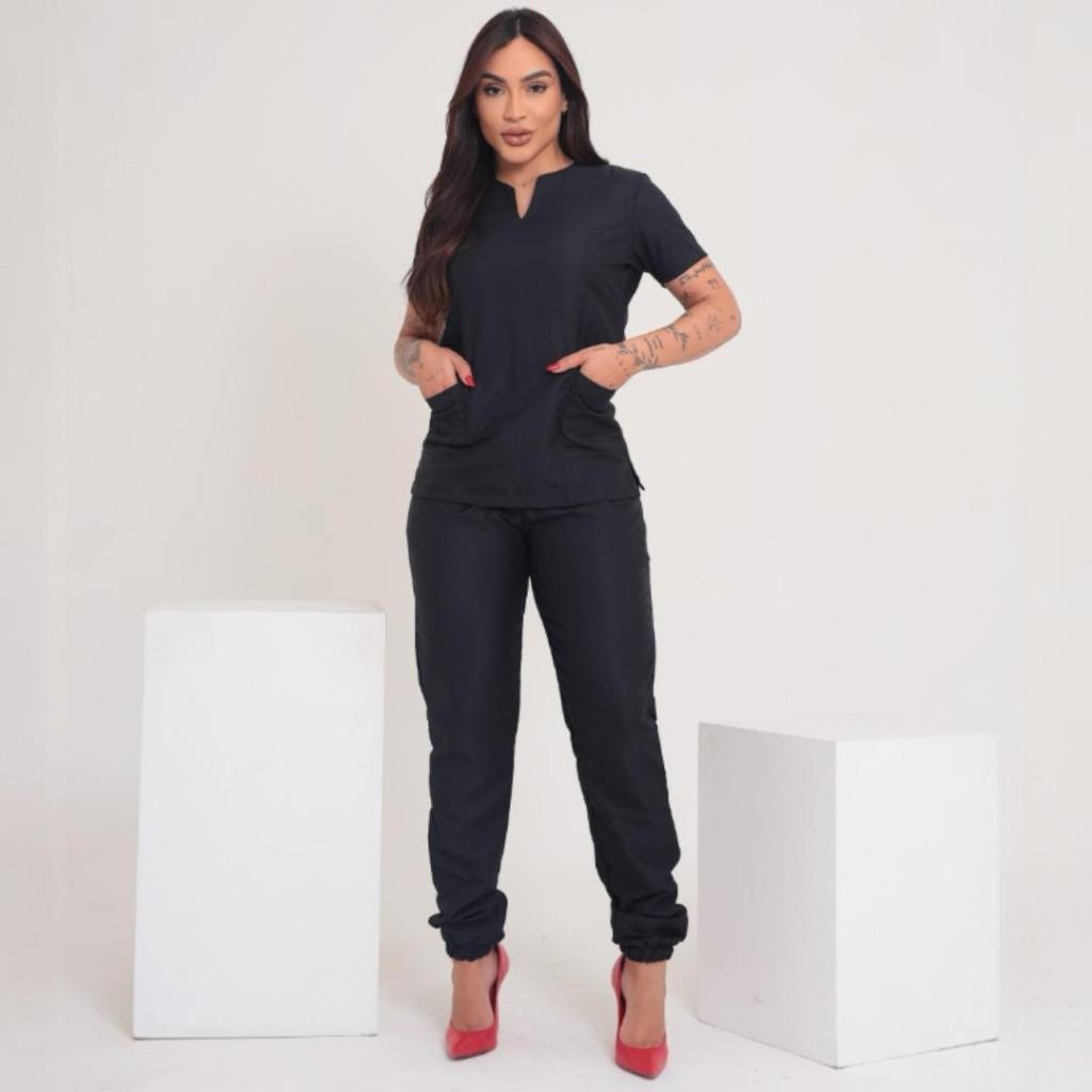 Pijama Cirurgico Scrub Preto Roupa Privativa Hospitalar Feminino ...