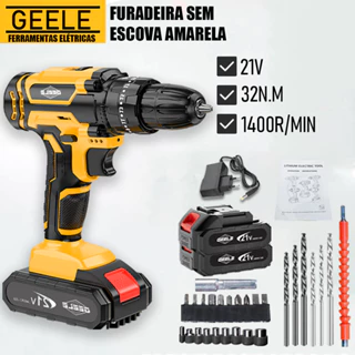 Parafusadeira Furadeira 21V 2 Baterias  e Acessórios Completo GEELE