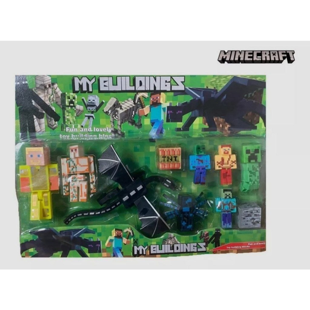 Kit Bonecos Minecraft Ender Dragon Cartela 10 Personagens
