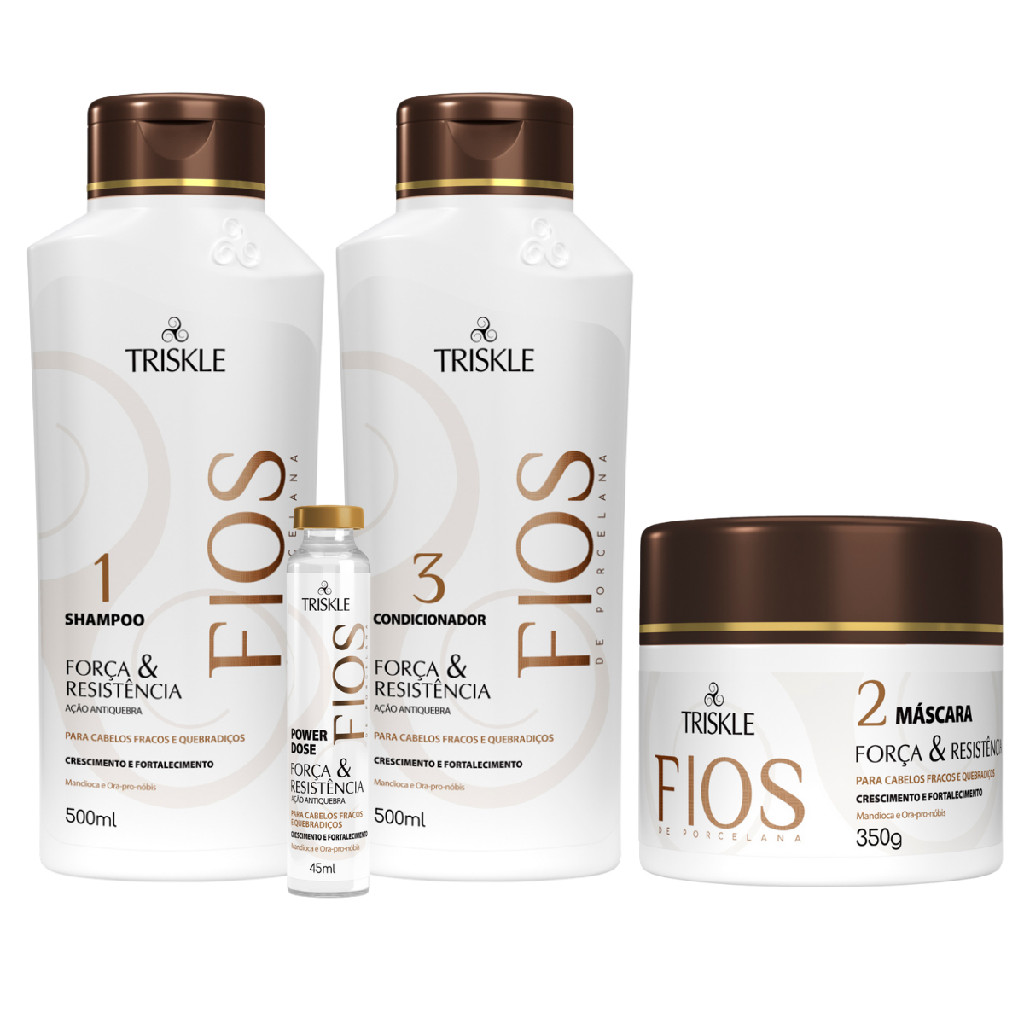 Kit Triskle Força Resistência Shampoo Condicionador 500ml Máscara ...