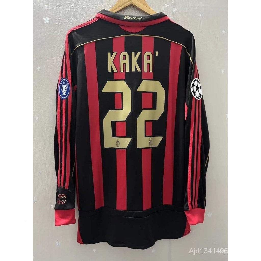 06-07 AC Milan KAKA Alta Qualidade Manga Longa Casa Retro Futebol Jersey Camiseta Personalizada RONALDO PIRLO
