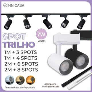 Trilho Spot LED 7W 360° para trilho eletrificado, luz branca, neutra e amarela, modelo econômico, bivolt 110V-220V.