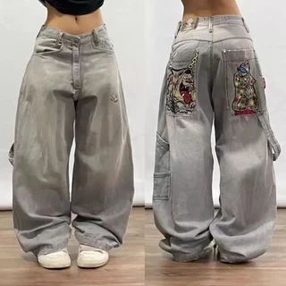 Streetwear Baggy Jeans Y2K Hip Hop Retro Bolso Calças Pretas Dos Homens Punk Rock Cintura Alta Largas Perna
