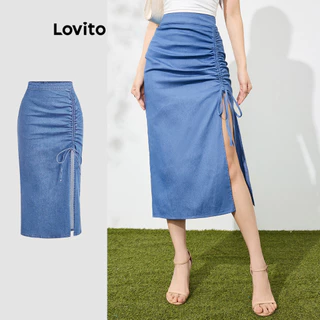 Lovito Saias jeans casuais com cordão simples para mulheres L109MD823