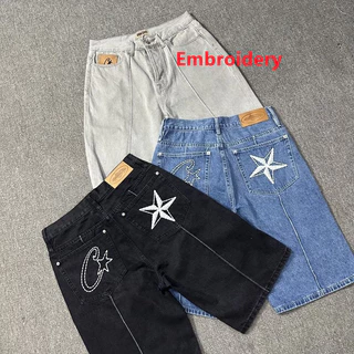 2025 Novos Shorts Jeans Corteiz Bordados Com Estrela De Cinco Pontos-Estilo Hip-Hop De Verão Masculino Relaxado Casual B