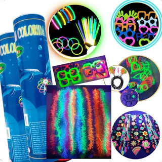 Kit Balada Festa 260 Itens Aderecos Casamento Aniversario Confraternizacao Pulseira neon Marabu Oculos Tiara Gravata