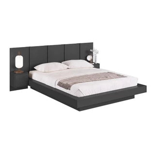 Cama Casal Queen Suspensa Com Cabeceira E Mesa 140/160 Zurique Grafite