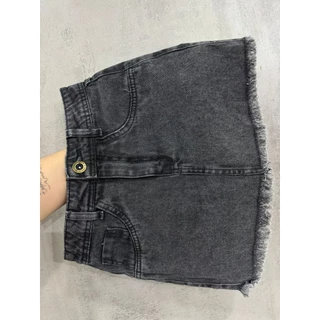 Saia Jeans Estonada Com Barrinha Desfiada