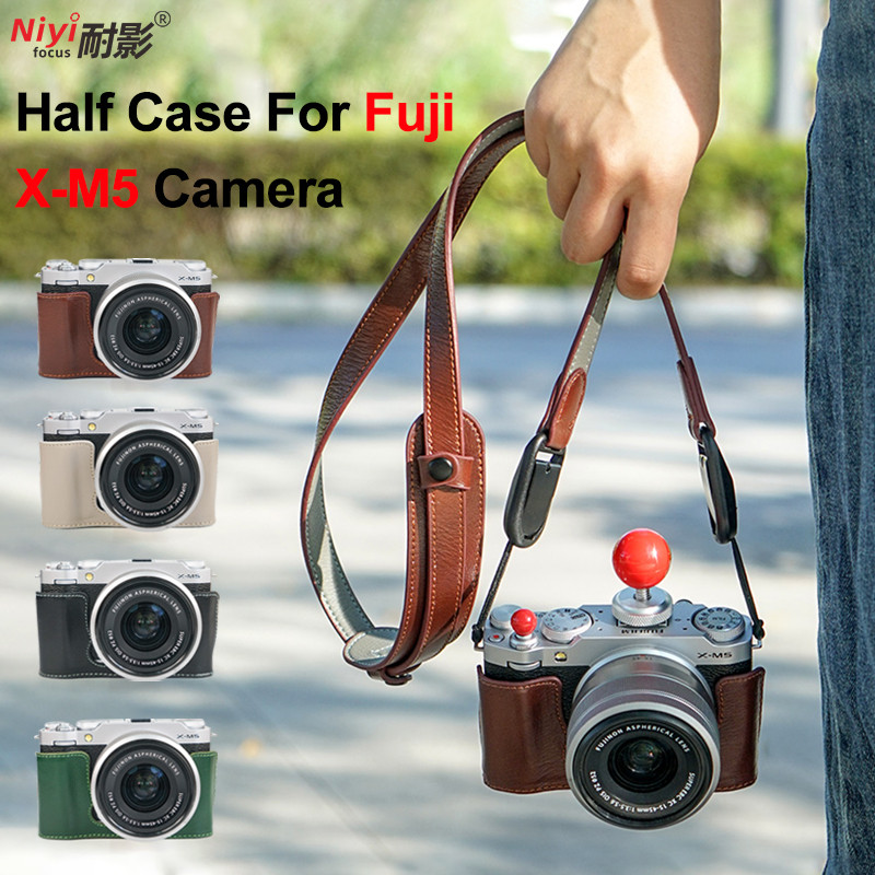 Meia Capa De Couro Para Câmera Retrô Fujifilm X-M5 Base Bolsa Protetora ...