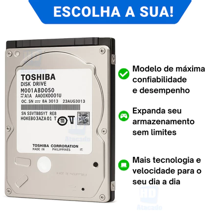 HD Toshiba Interno 500GB de Xbox e Console Slim 2.5 Disco Rígido SATA 3 Original com Garantia