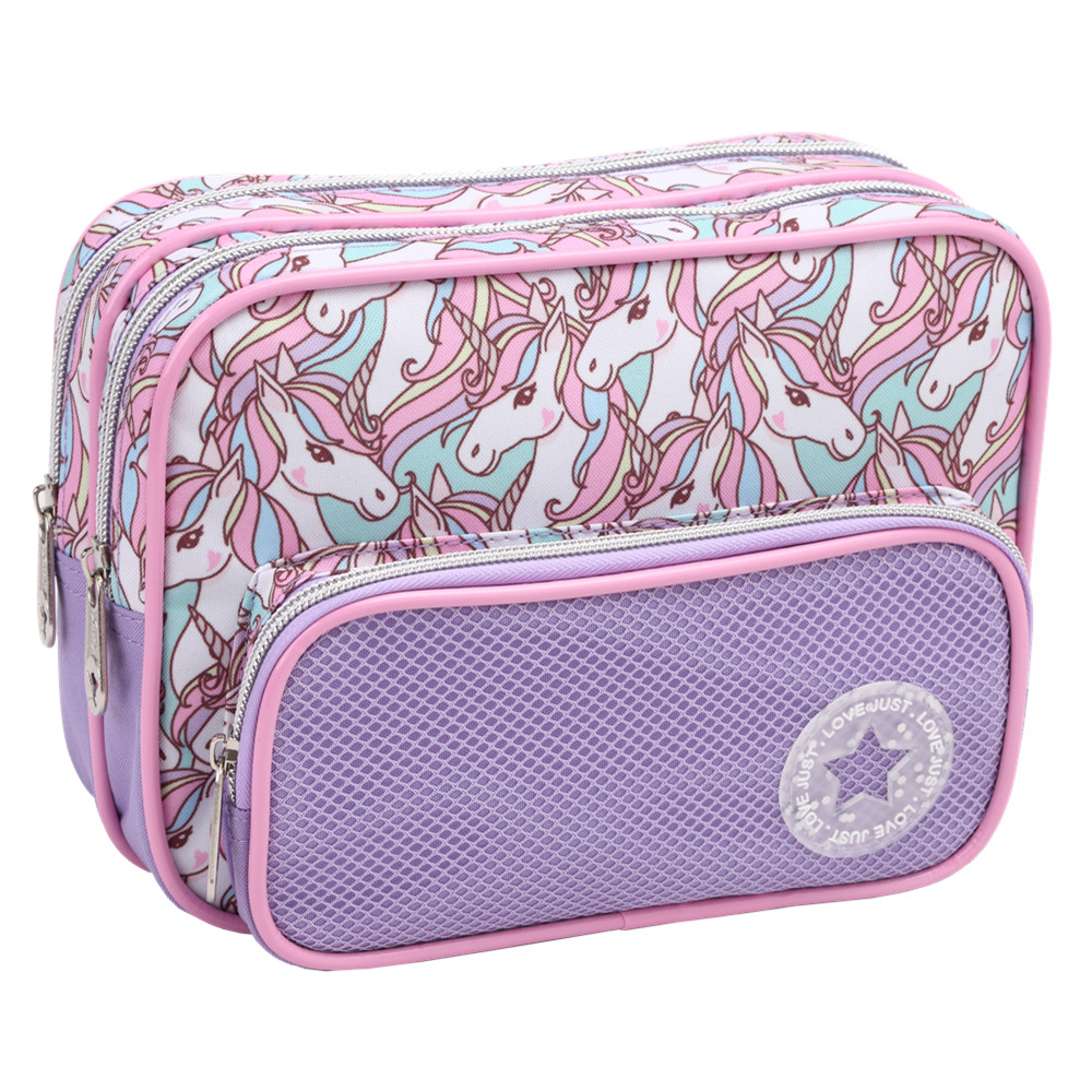 Estojo Triplo 3 Compartimentos Espaçoso Love Just DENLEX | Shopee