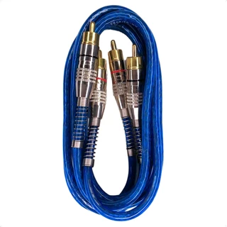 Cabo RCA 1 Metro Blindado de Áudio Som Automotivo Conectores Duplos Banhado a Ouro Plug Metal