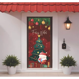 Capa Decorativa Para Porta Sublimado Em Tecido 0,85x2,10m Tema Ano Novo e Natal Varias Estampas Tecido De Qualidade