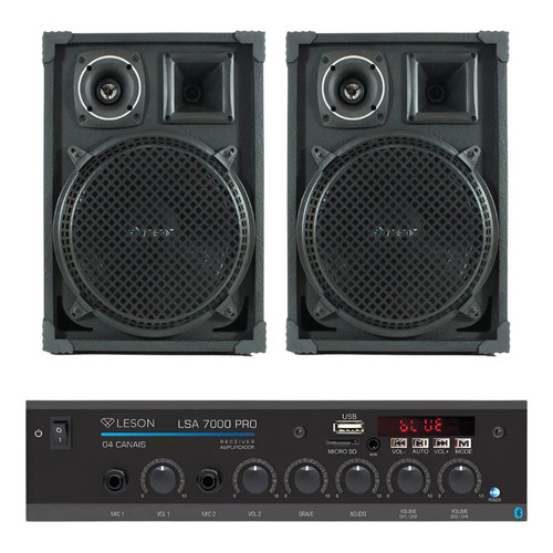 Kit 2 Caixas De Som Mwp12t3 500w Rms 12 + Ampli Lsa7000