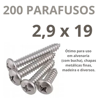 Parafuso Philips 2,9x19 2,9 x 19 Cabeça Panela Auto Atarraxante AA Galvanizado Zincado Branco
