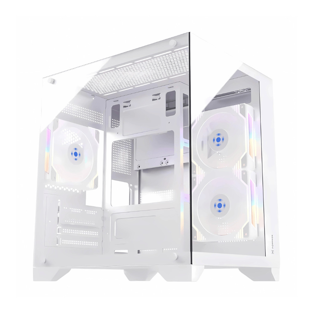 Gabinete Gamer Aquario Clarity Branco Vidro + 7 Fans LED
