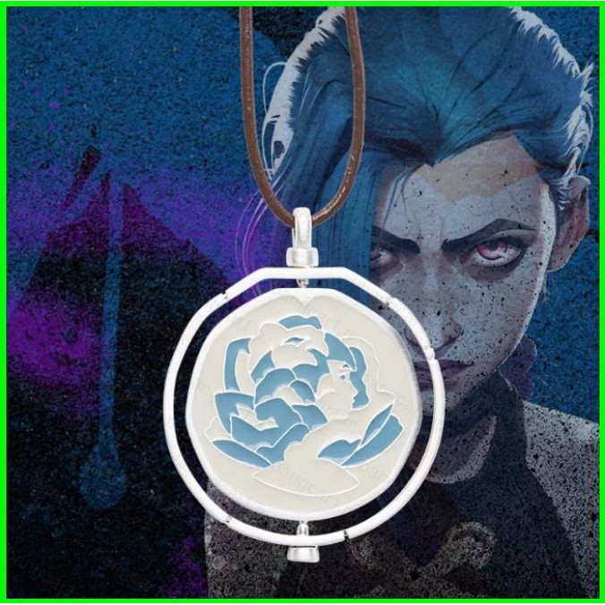 YB LOL Arcane League of Legends Jinx Ekko Colar Rosa Azul Joias Rotativas Da Moda