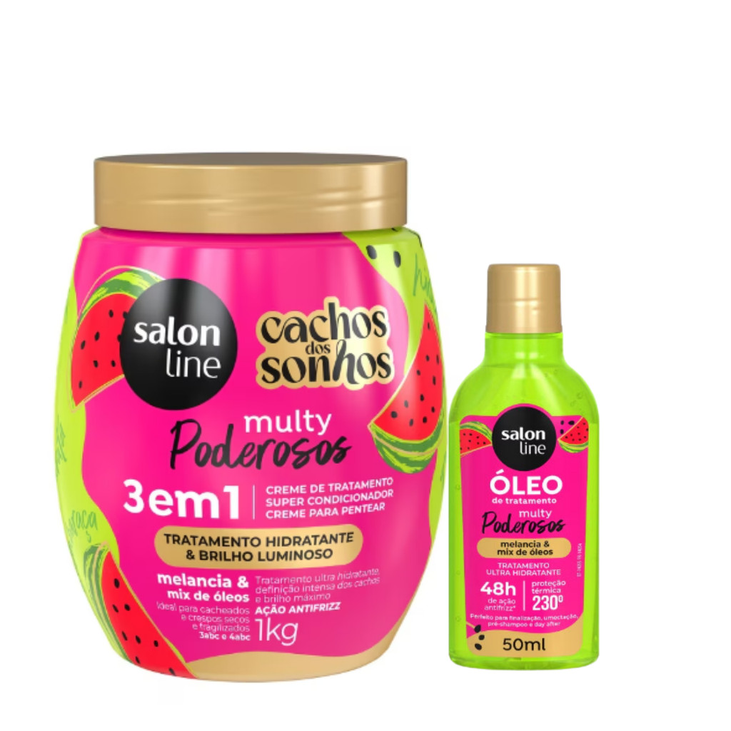 Kit Salon Line Multy Poderosos Creme de Tratamento Melancia 3 em 1 1kg ...