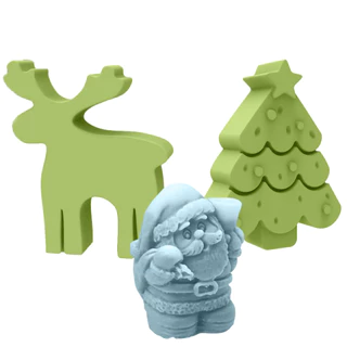 Forma de Silicone Kit de Natal Rena + Papai Noel Com Saco + Arvore de Natal