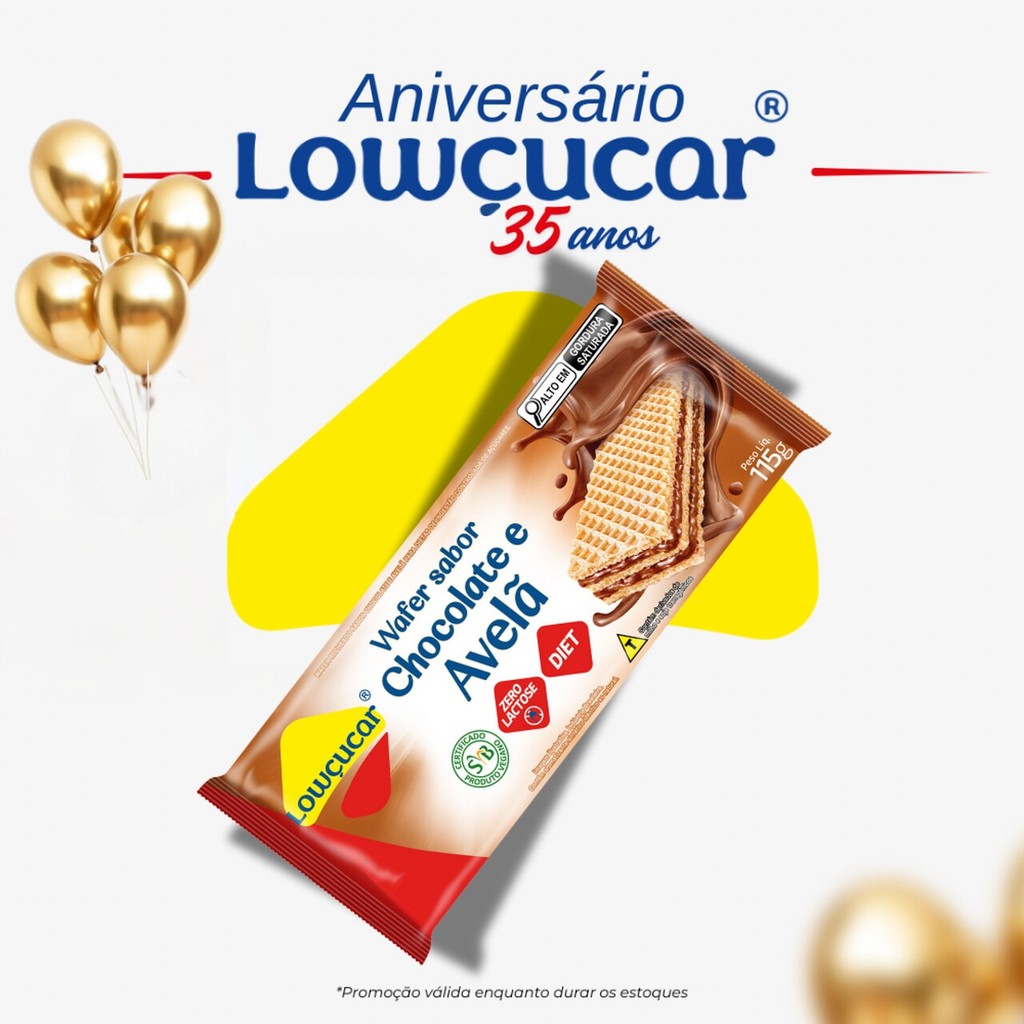 Wafer Lowçucar Zero Açucares Sabor Chocolate com Avelã 115G