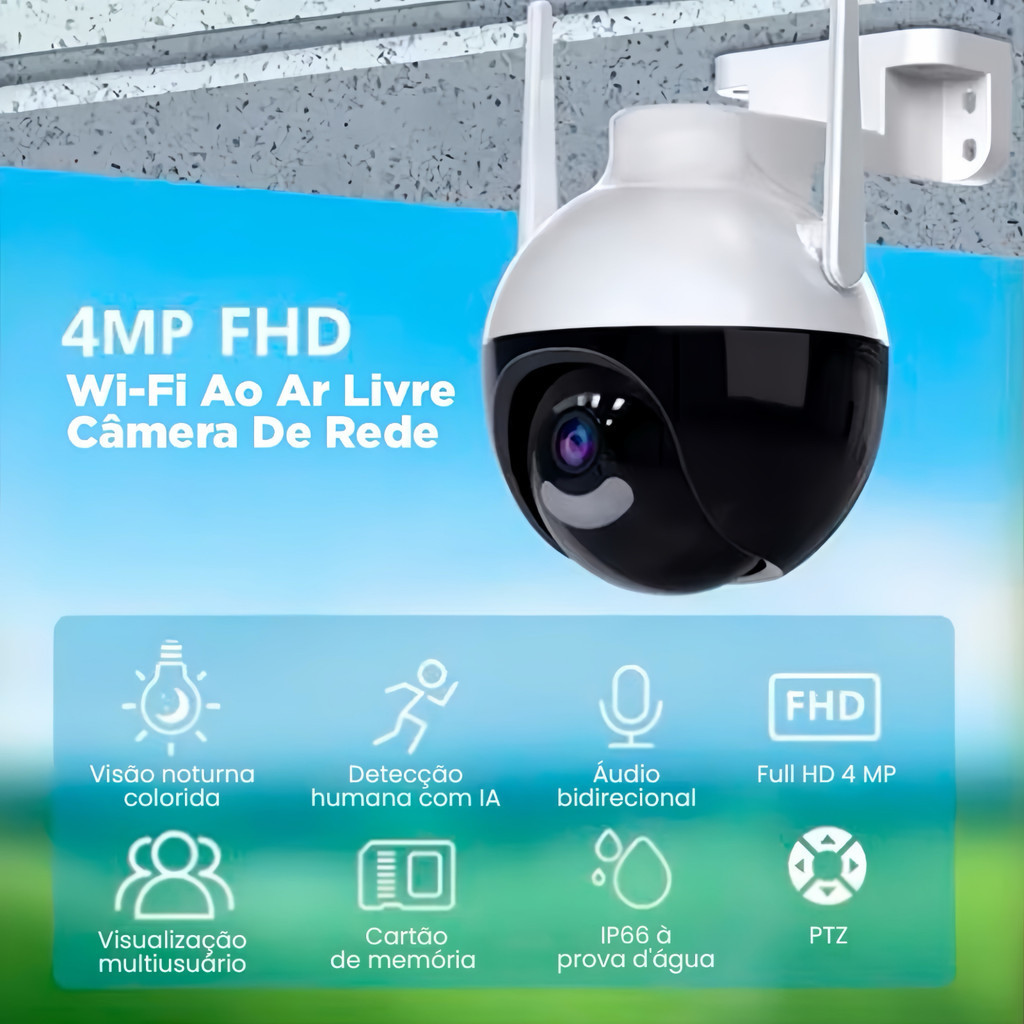 Câmera de segurança inteligente WiFi de lente única 2K 4MP à prova d'água Câmera CCTV de voz Marisa