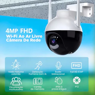 Câmera de segurança inteligente WiFi de lente única 2K 4MP à prova d'água Câmera CCTV de voz Marisa em Oferta na Shopee