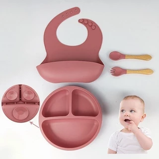 Talheres do Bebê 4 Pcs Talheres Silicone Infantil Com ventosa Colher Babador em Oferta na Shopee