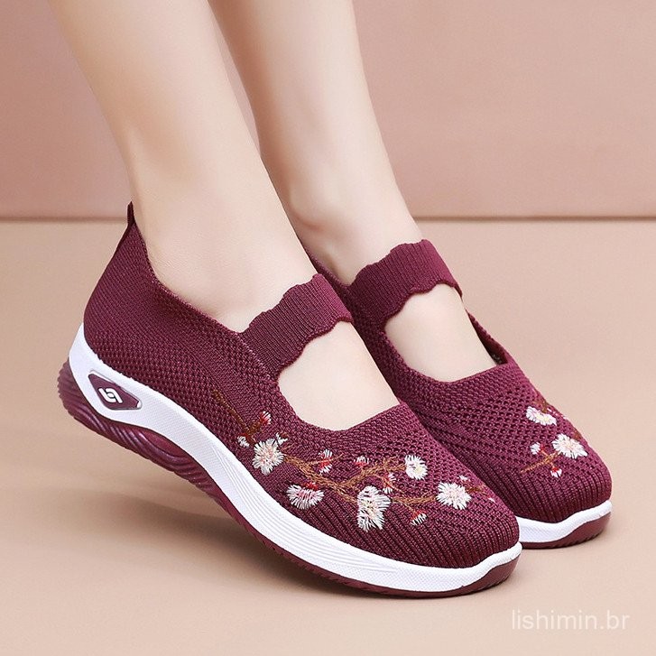 Sapatilhas Femininas Conforto Floral Calçados Femininos Macios Cor ...