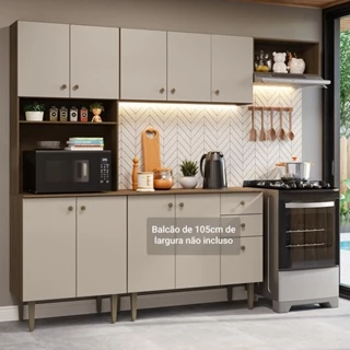 Armário de Cozinha Compacta 235cm Rustic/Crema Gourmet Madesa XC03 em Oferta na Shopee