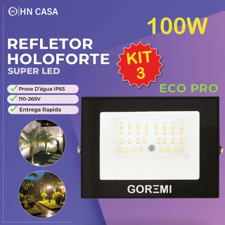 Kit 3 Holofote Refletor Led ECO Pro 100W Branco Frio 6500K (Luz Branca) Branco Quente (Luz Amarela) Verde (Luz Verde)