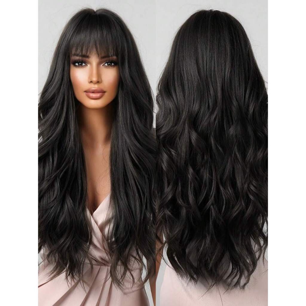 Peruca Lace Wig Longa Ondulado Com Franja Bio Fibra 60cm 250g Top Hair Shopee Brasil