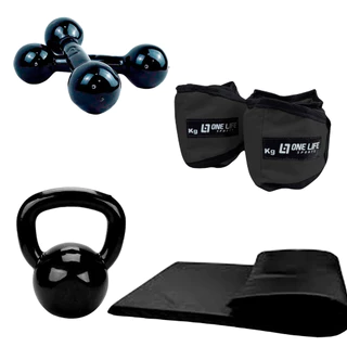 Kit Cross Funcional Em Casa Caneleira 2 Kg + Colchonete + Halter 2 + Kettlebell emborrachado 4 kg
