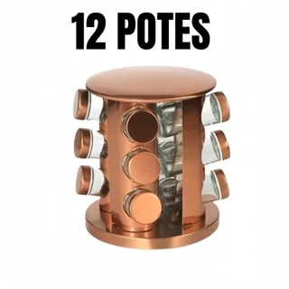 Porta Temperos Giratório 12 Potes Inox Dourado