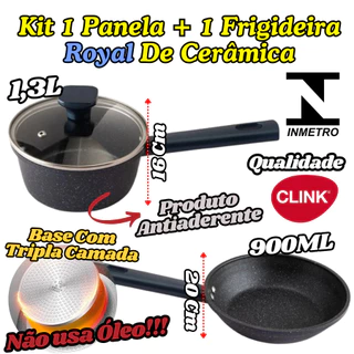 KIT Panela 1,3L E Frigideira 900ML Royal De Cerâmica Inmetro Clink Antiaderente Base Tripla Camada em Oferta na Shopee