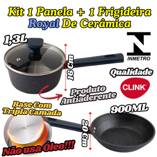 KIT Panela 1,3L E Frigideira 900ML Royal De Cerâmica Inmetro Clink Antiaderente Base Tripla Camada em Oferta na Shopee