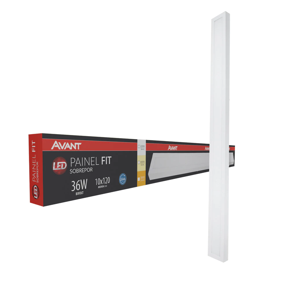 Painel led Plafon Fit Sobrepor 36w 6500k Branco Frio 120cm 110v/220v Bivolt Ip20 Bastão Branco Cod:488211374 Avant