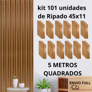 Kit 101 Placas Ripadas Adesivas MDF - Revestimento 3D Decorativo 45x11cm para Parede Moderna