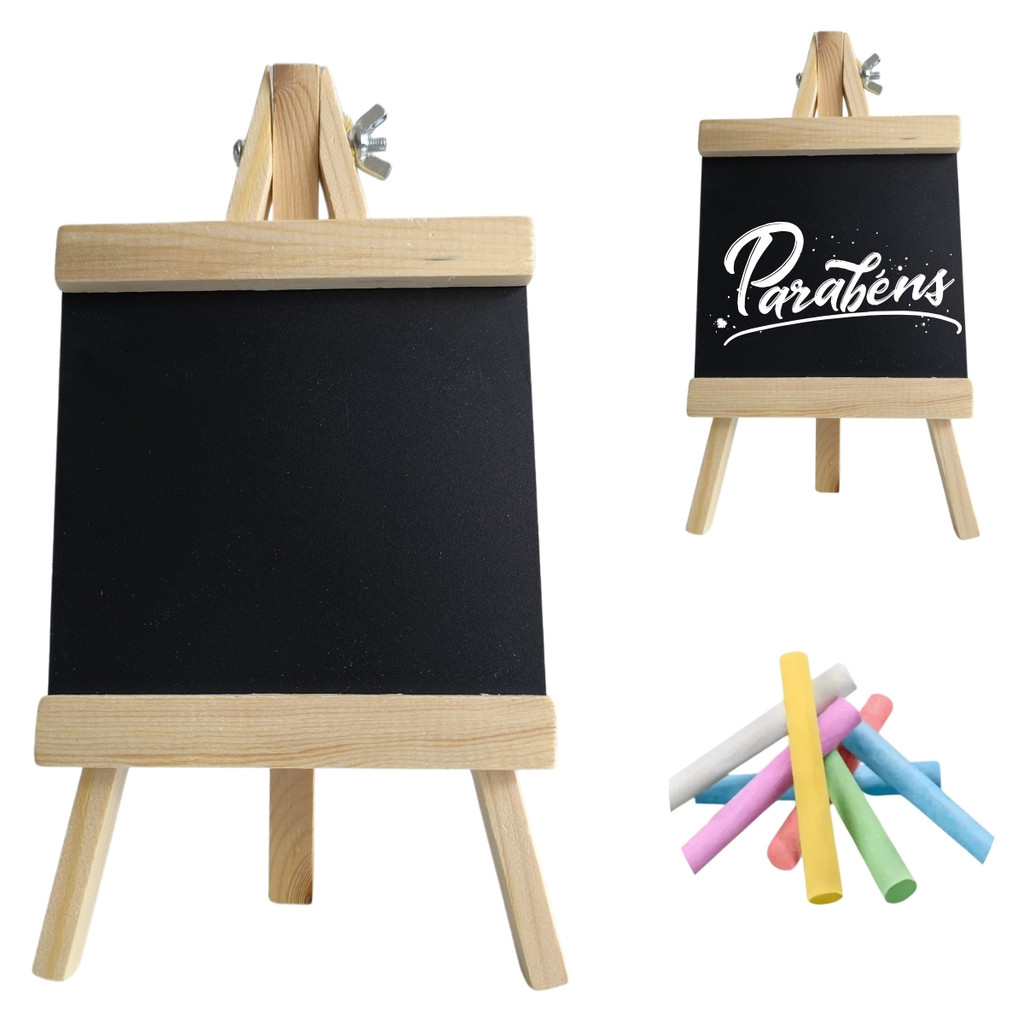 Mini Lousa Cavalete Madeira Porta Recados Decoração 23x12cm 
