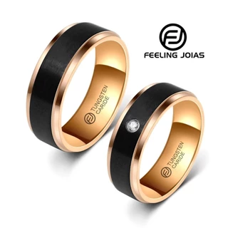 Aliança De Tungstênio Preta Com Borda Rose 8mm (FJ19-8)