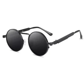Óculos de Sol Redondo Sem Aro Metal Mola Retro Estilo Steampunk UV400