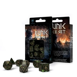 Kit De Dados Runic Bottle Verde Dourado P/Rpg QWorkshop Buró