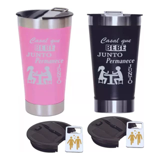 Kit 2 Copos Térmico Gravado A Laser Para Casal Preto E Rosa