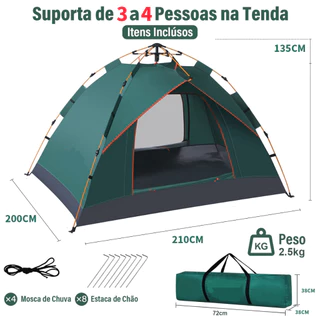 Barraca portátil de 200x210x135 Barraca de acampamento dupla à prova d'água para 4 pessoas Barraca de praia ao ar livre
