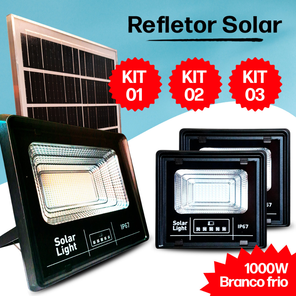 Refletor Luminária Placa Solar LED Kits 3/2/1 Bateria Recarregável ...