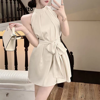 Lovito Vestido Simples com Amarração para Mulheres LNA16042 (Cáqui)