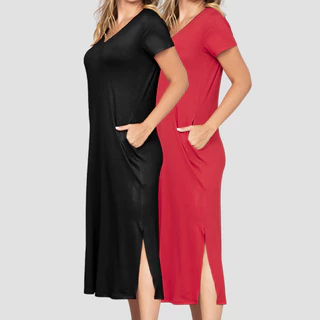 Kit 2 Vestidos Longos De Viscose Liso Soltinho Com Bolso em Oferta na Shopee