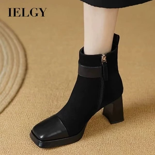 IELGY Retro Fivela De Cinto Botas De Salto Alto martin Femininas Grosso Fosco