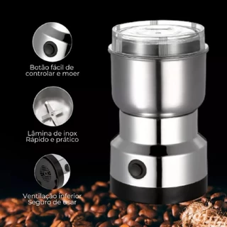 Moedor Multifuncional de Café e Especiarias 110V/220V com Design em Aço Inoxidável 4 Lâminas