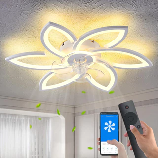 Intelar 36w Ventilador de Teto 6 Pás Retráteis Ultra Silencioso LED Multicolor Moderno com Controle - Bivolt